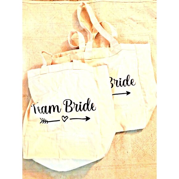 2 bags Team Bride Ivory lightweight Canvas Tote Bag  14 high x16 wide #9646 - Picture 2 of 6